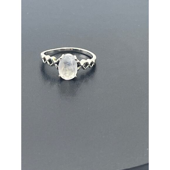 Rainbow Moonstone Oval Prong Set Side Twist Detail Sterling Silver  Ring Sz 6.5 - Picture 8 of 11